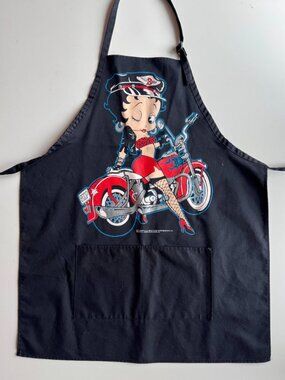 NWOT Vintage 1992 Fleischer Studios BETTY BOOP Biker Black Cotton Canvas Apron